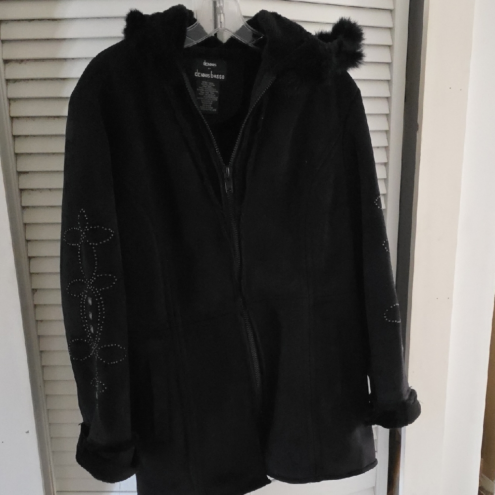 Dennis Basso Black Teddy Jacket with Hood